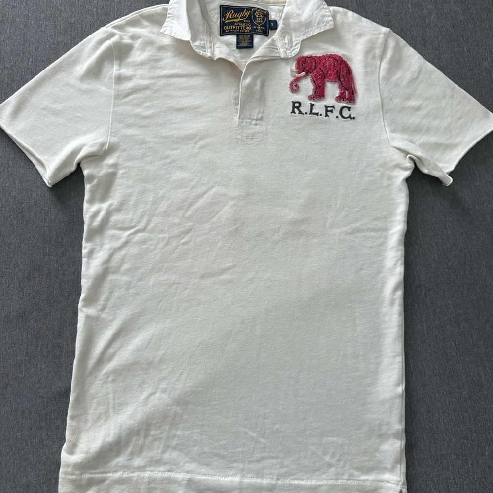 Rugby Ralph Lauren White Polo with Red Elephant Emblem